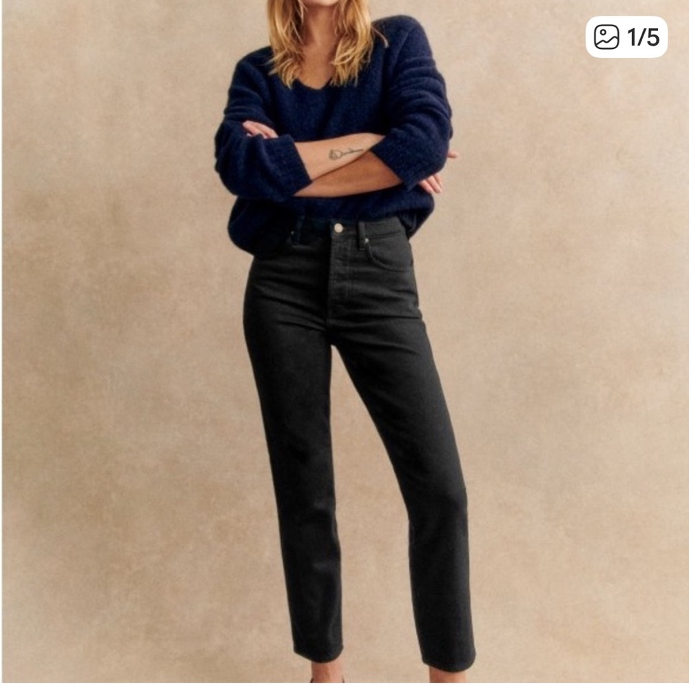 Sezane Brut Sexy Black High-Rise Straight Leg Jeans